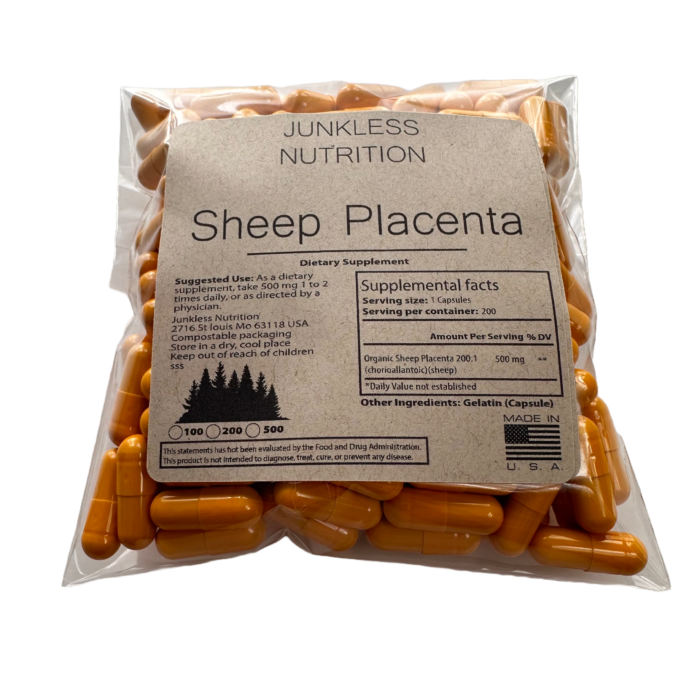 sheep placenta extract 100:1 500 count in a clear pouch