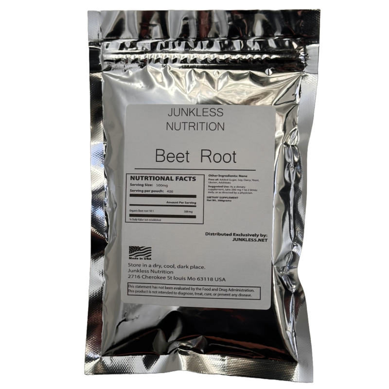 Beet root powder in a silver pouch