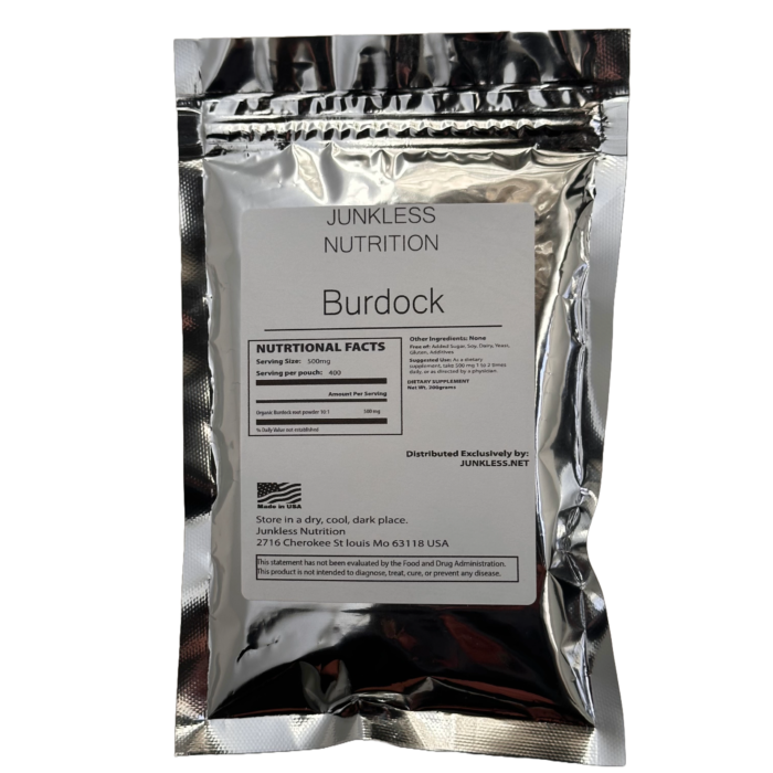 Pure Burdock powder in a silver pouch