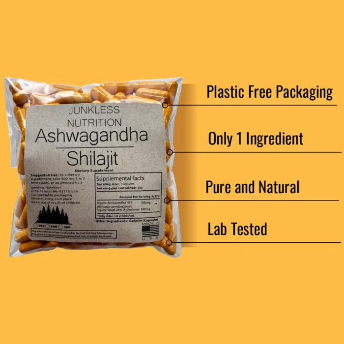 Junkless Nutrition product benefits of ashwagandha and shilajit