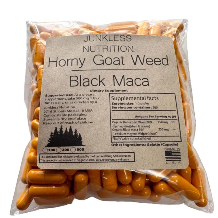 horny goat weed and maca capsules in a pouch