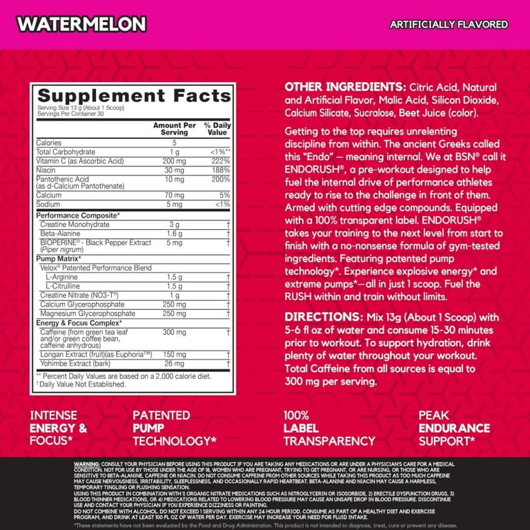 Bsn ENDOrush product label ingredients list