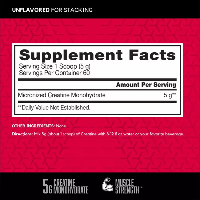 BSN Label of ingredients for their creatine supplements