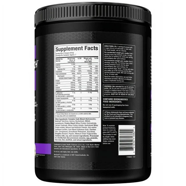 MuscleTech 100% Muscle Gainer Ingredients Label