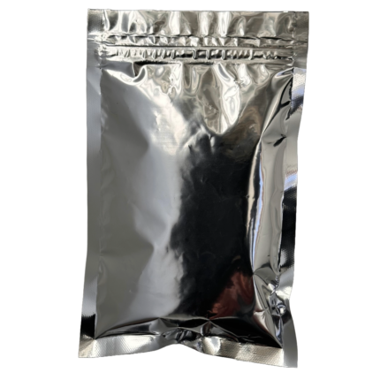 Herbal powder extract from behind in a silver bag