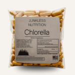 Chlorella 500mg pouch with clear wrapper and orange capsules